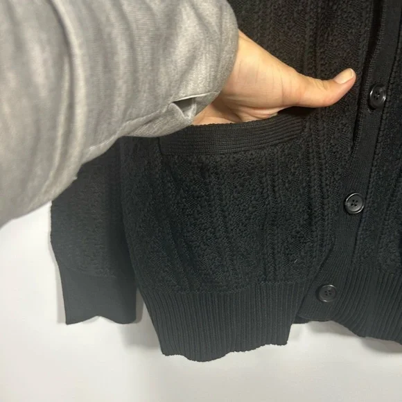 Knit for J.Crew Heritage cotton pointelle-stitch cardigan sweater Size M Black